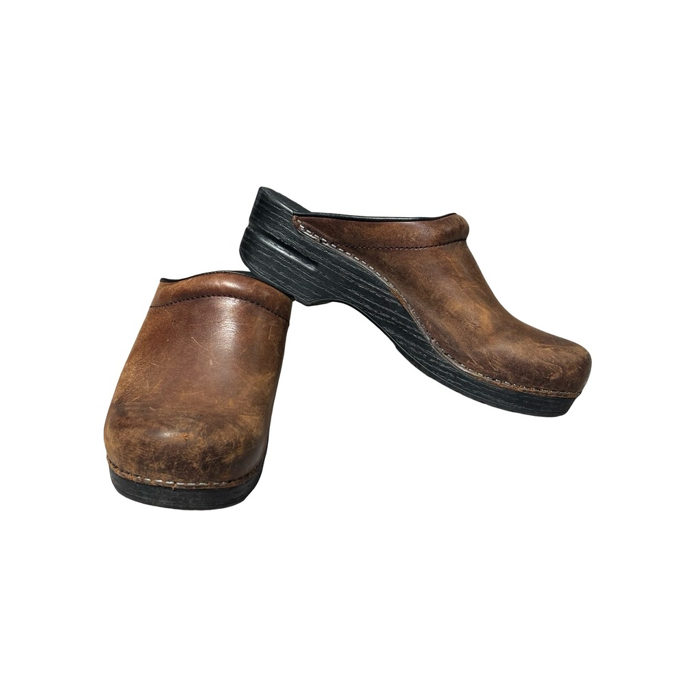 Dansko Professional Clogs Size 38 Brown Oiled Leather Mules Work Shoes